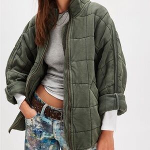 Free People Olive Quilted Jacket